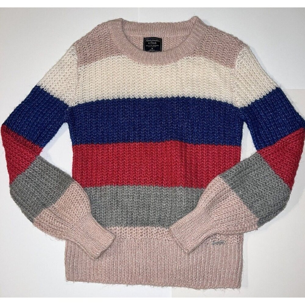 Abercrombie & Fitch Ladies Bold Striped Sweater Navy Fuchsia Pink Medium Sparkle
